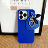 Deep Blue Leather iPhone Cases with Love Heart Pendant for Series 14 13 12 11 X Xs XR Pro Max 8 7 Plus