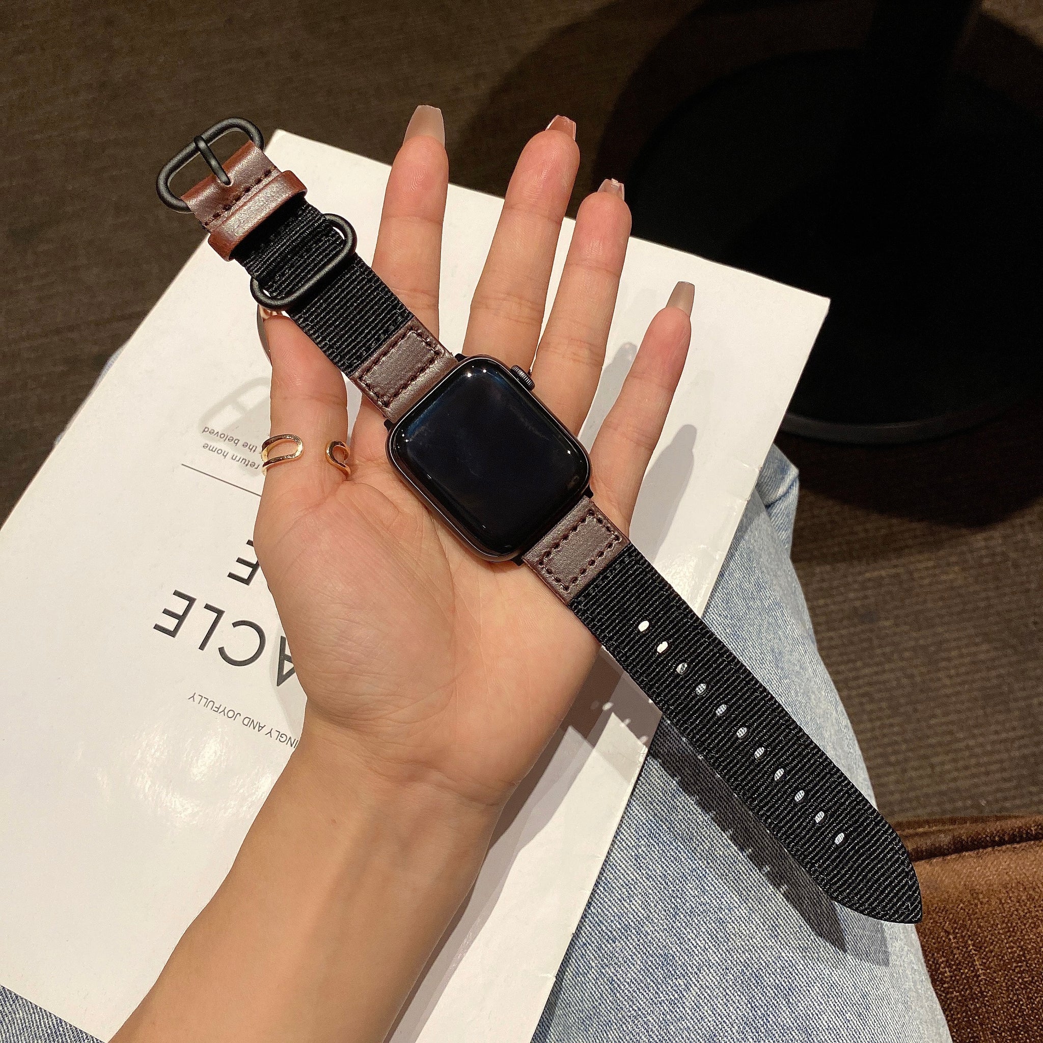 Sporty Nylon with Leather Apple Watch Bands for iWatch All Series