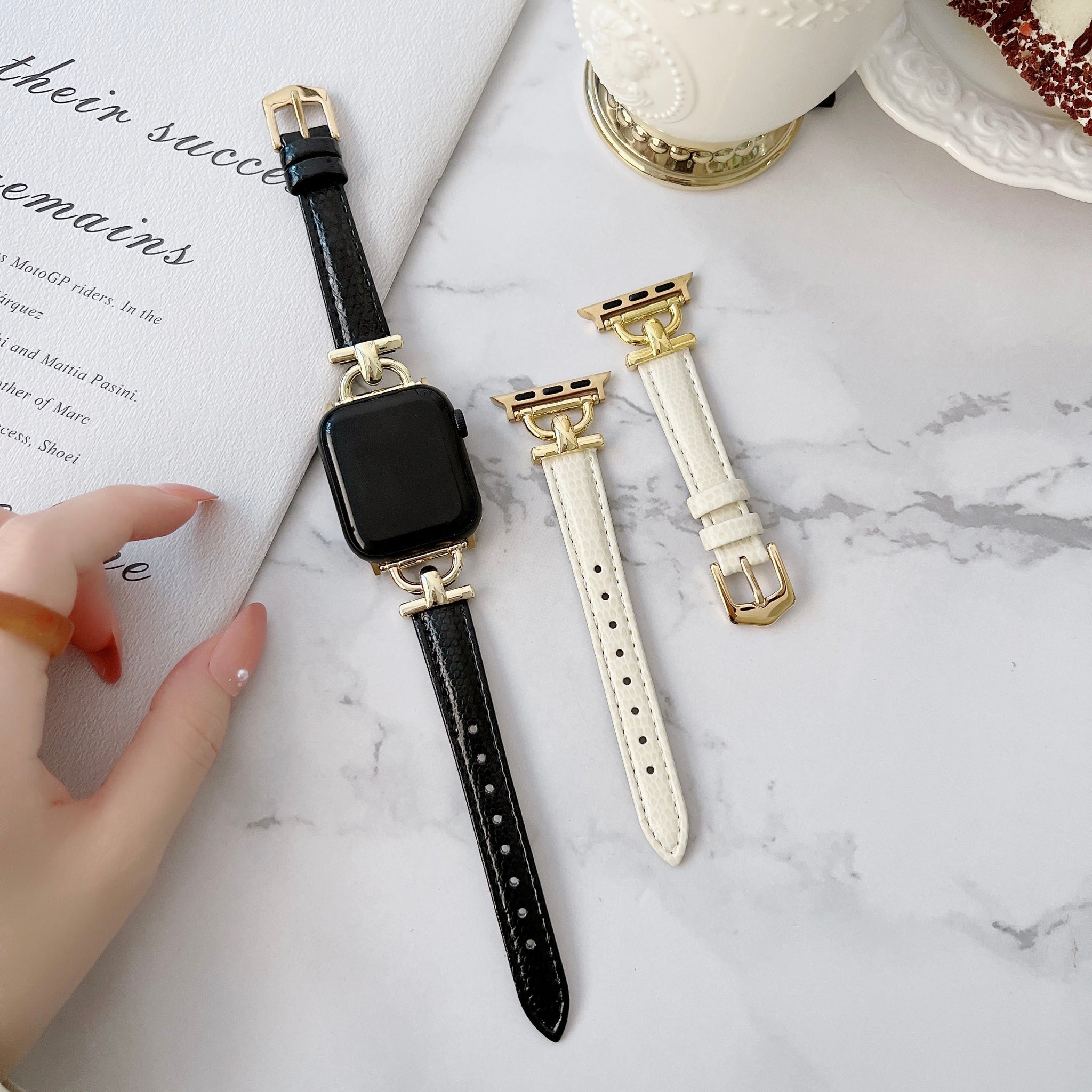 Luxury Lizard Pattern Leather with Gold Buckle Apple Watch Bands for iWatch All Series