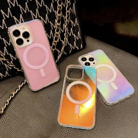 Luxury Wireless Charging Laser Rainbow Magsafe Case for iPhone 14 13 12 11 Pro Max