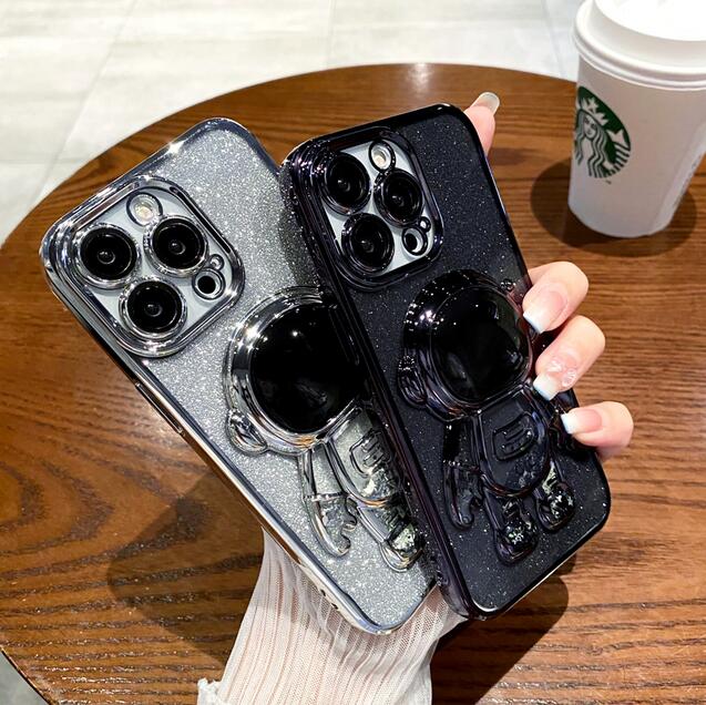 Luxury Astronaut Fold Stand Holder Glitter Plating Case for iPhone 14 13 12 11 Pro Max