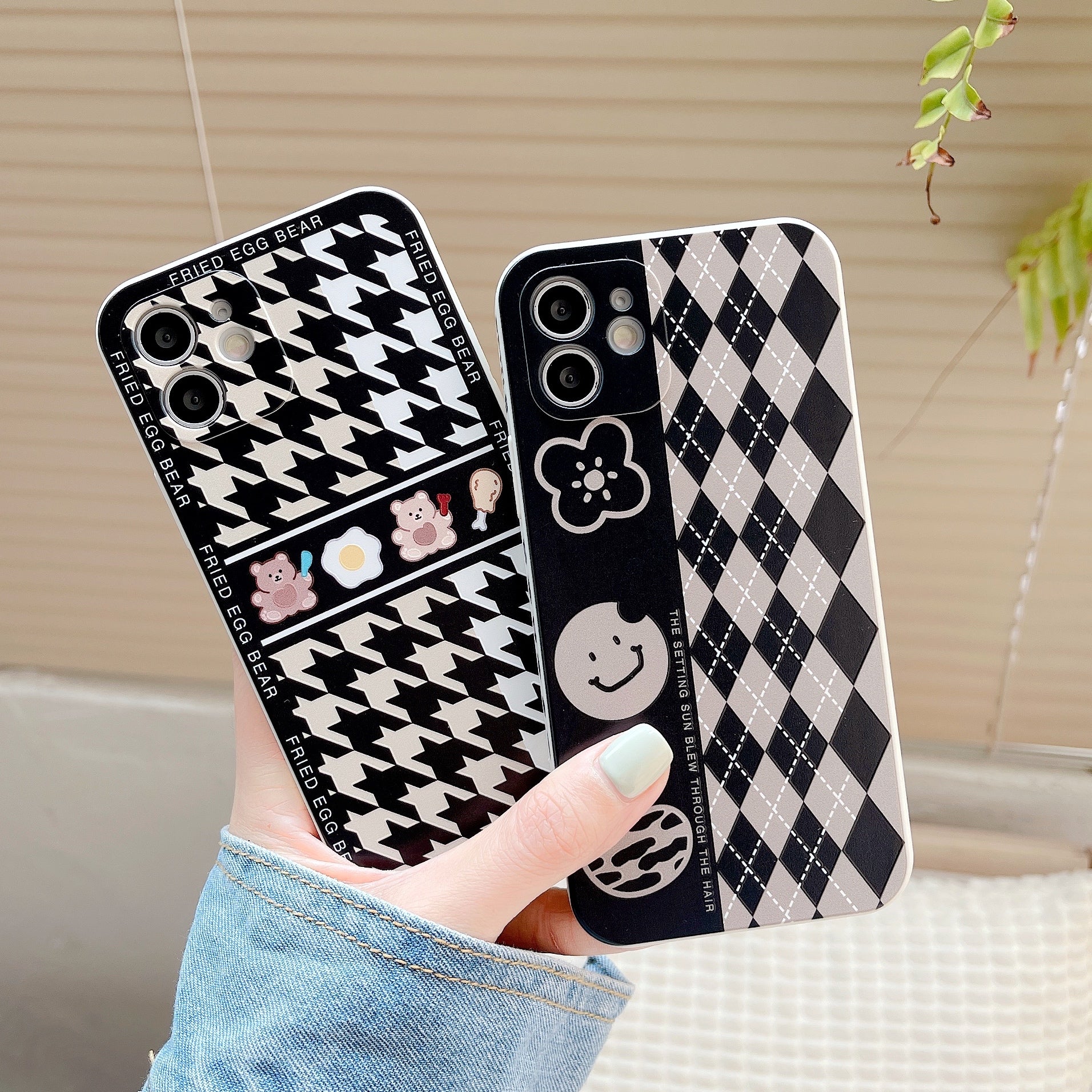 Grid iPhone Cases With Cute Pattern for iPhone 13 12 11 X Xs XR Pro Max 8 7 Plus