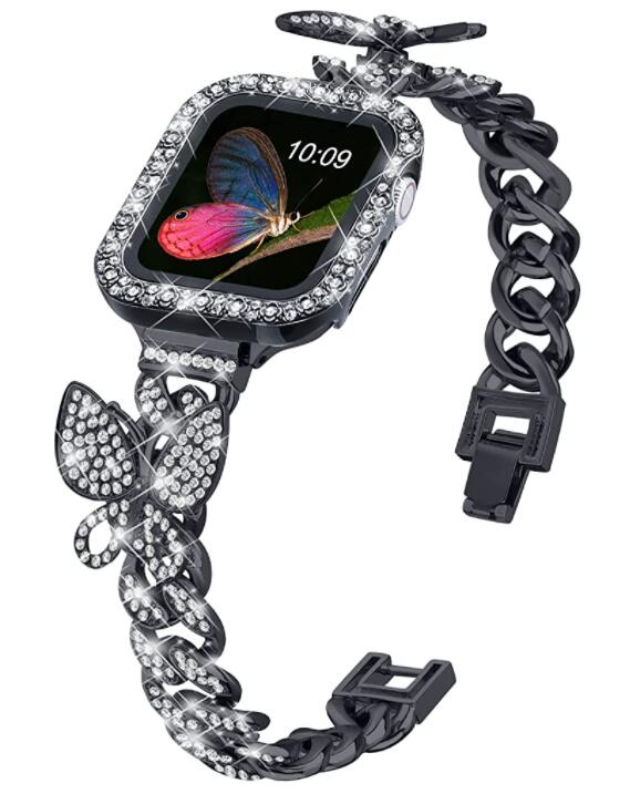 Apple watch bands | Luxury Bling Diamond Butterfly Bracelet Strap With Rhinestone Case