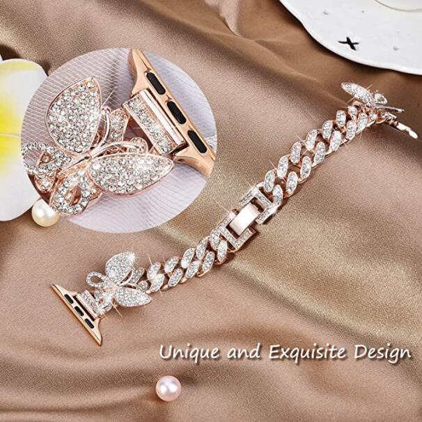 Apple watch bands | Luxury Bling Diamond Butterfly Bracelet Strap With Rhinestone Case