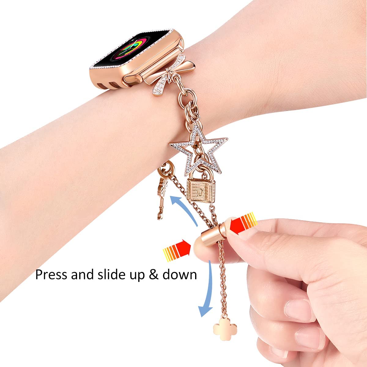 Apple Watch Bands | Women Dressy Charms Metal Strap for iWatch with Bling Diamond Case