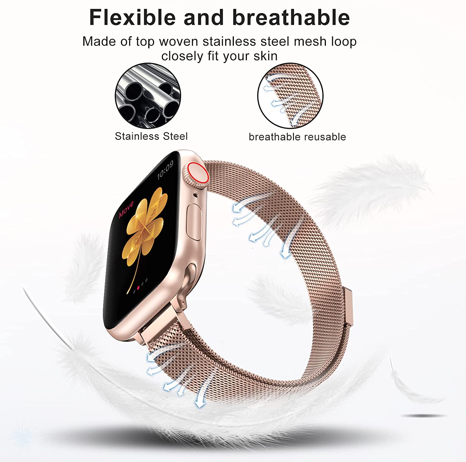 Stainless Steel Slim & Thin Bands for Apple iWatch Mesh Magnetic Clasp Strap