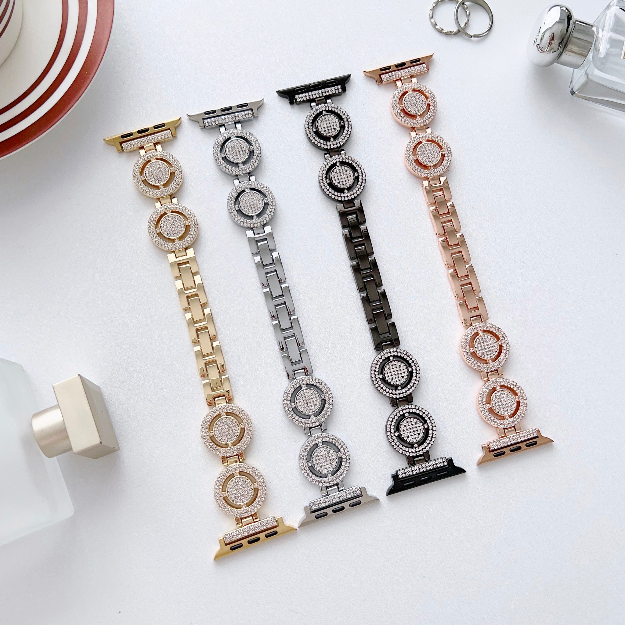 Luxury Rhinestone Halo Style Adjustable Bracelet Apple Watch Bands for iWatch All Series