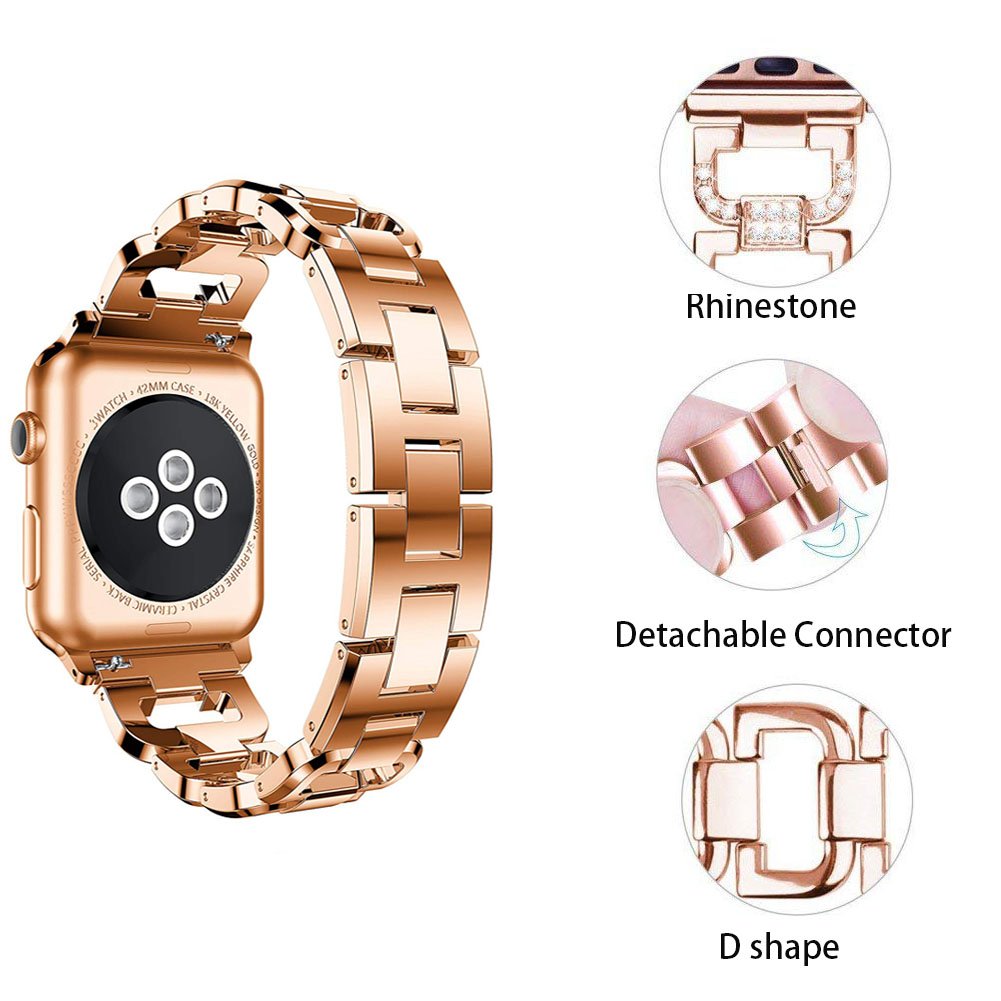 Luxury Stainless Steel Chain Bracelet Band with Rhinestones for Apple Watch All Series
