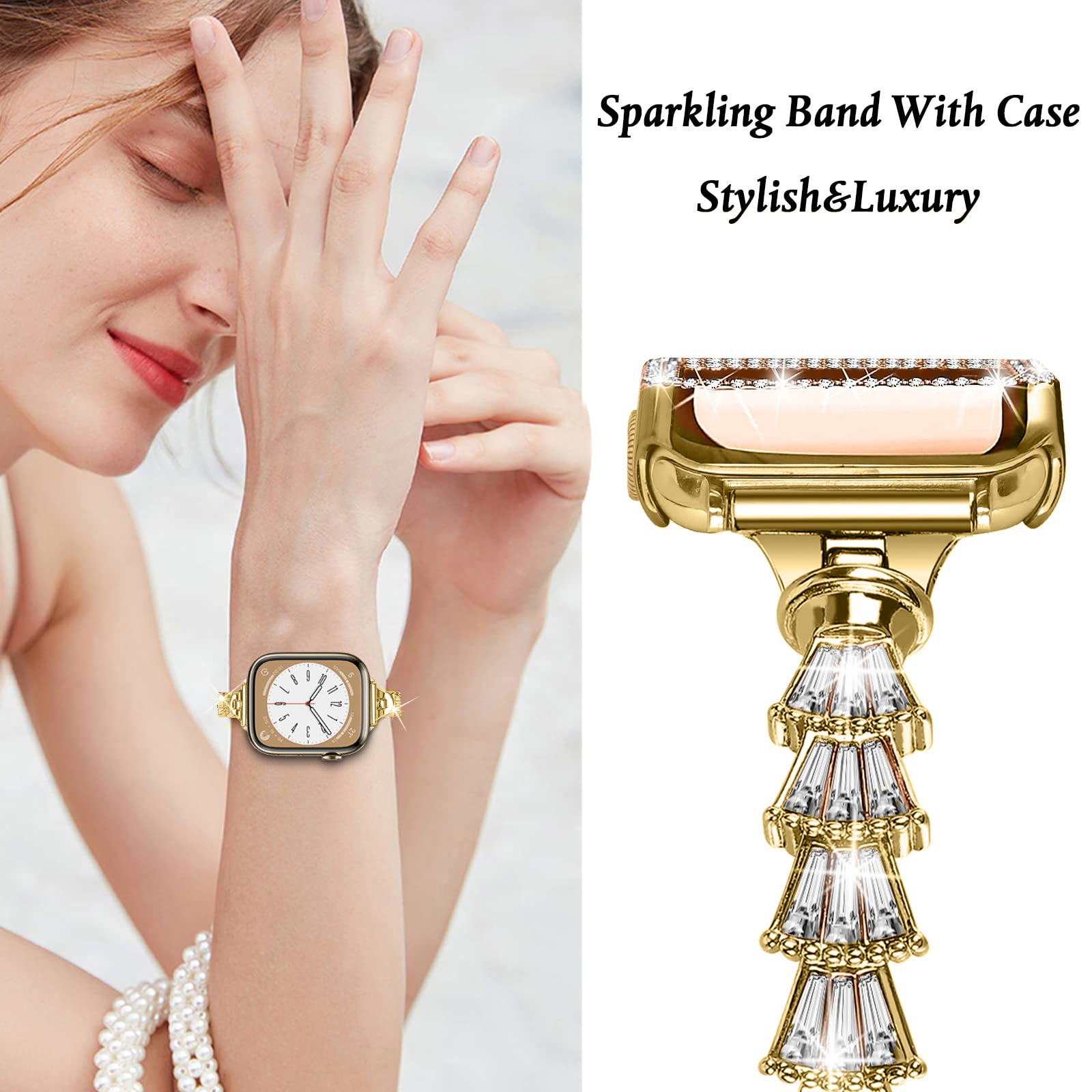Sparkling Rhinestones Jewelry Bracelet with Case iWatch Bands for Apple Watch All Series