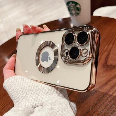 Luxury Plating Logo Hole Transparent Case For iPhone 14 13 12 11 Pro Max
