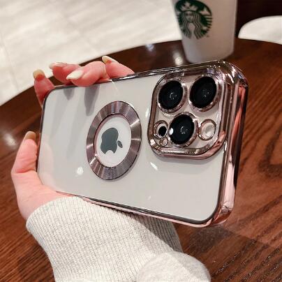 Luxury Plating Logo Hole Transparent Case For iPhone 14 13 12 11 Pro Max